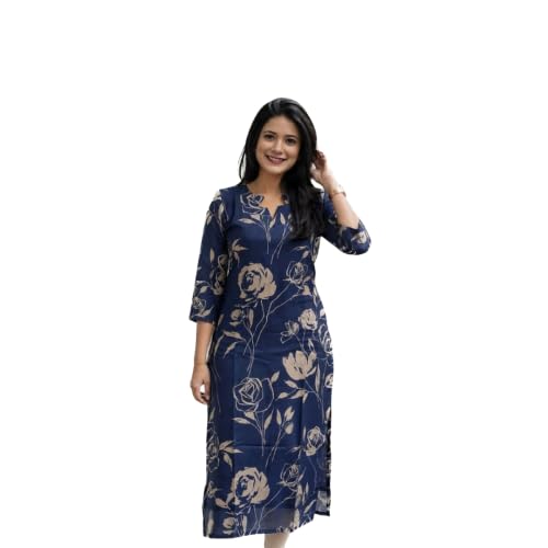 Printed Design Kurti For Women (IN, Alpha, 4XL, NAVY TEAL)