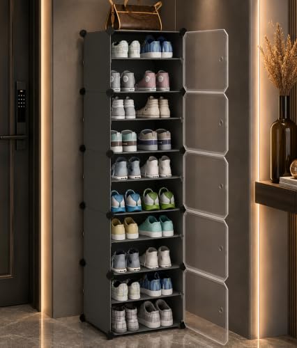 AYSIS Premium Foldable Plastic Shoe Rack for Home, 𝟓 𝐃𝐨𝐨𝐫 𝟏𝟎 𝐒𝐡𝐞𝐥𝐟 Shoe Cabinet, Dustpr…