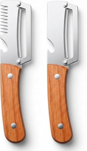 2-Piece Multifunctional Vegetable Peeler with Ergonomic Wooden Handle, Heavy Duty Stain…