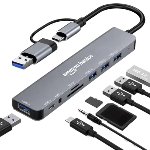 Amazon Basics 8-in-1 USB Hub with Dual Plug (USB-A & USB-C), USB 3.0, 3 x USB 2.0, USB-…