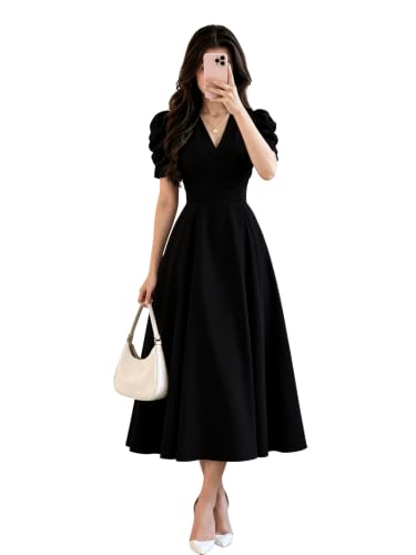 Zurity Dress for Women | Midi Dress for Women | V Neck Puff Sleeve Casual A Line Frock…