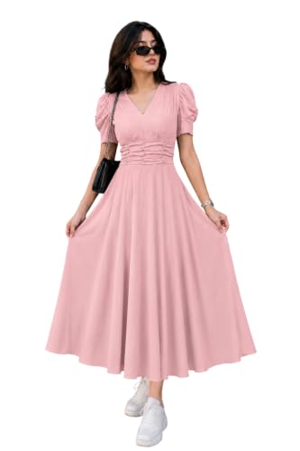 Preneum Girl's & Women's Solid Color V-Neck A-Line Maxi Dress for Women | New Year Part…
