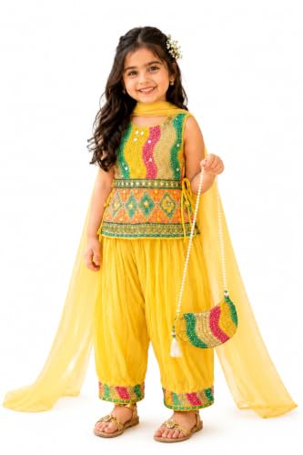 Bongprince Girls Clothing Set Yellow Embroidered Salwar Suit with Dupatta (MULTICOLOR,…