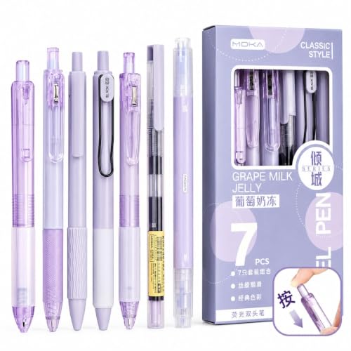 ROKTRY Pastel Purple Gel Pen Set 7 PCS Aesthetic Korean Stationery Kit for Girls, Smoot…