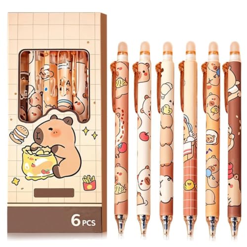UCRAVO Capybara Erasable Gel Pens Set of 6 | Cute Cartoon Blue Ink Fine Tip Erasable Pe…
