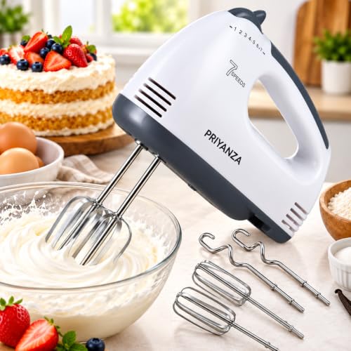 Pack of 1 260W Electric Hand Mixer | 7 Speed Hand Beater with Stainless Steel Beaters &…