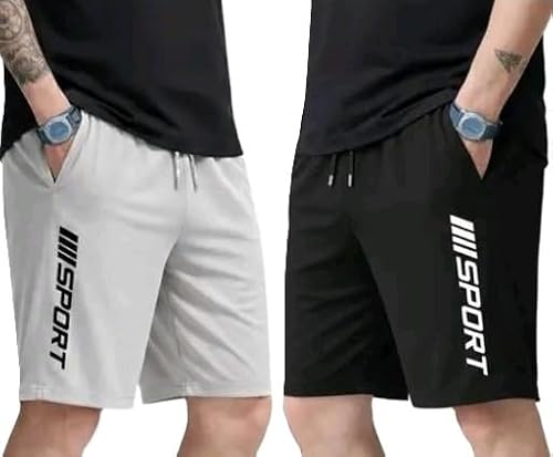 FAYROUZ Pack of 2 Mens Sports Shorts Combo Solid Lycra Half Pants for Men Gym Workout R…