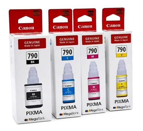 Canon Original GI 790 Black, Cyan, Yellow & Magenta Ink Bottles - Compatible PIXMA G100…