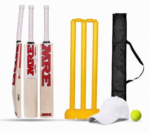 PrimeFK Cricket kit with Wooden Bat & Bat Cover, Plastic Stumps and Tennis Ball & Cap f…