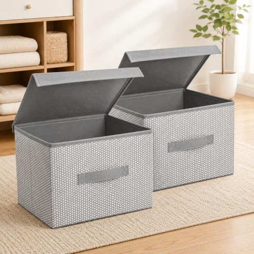 VERVENIX Pack of 2 Storage Box Organiser Large Size | Premium Fabric Bins for Wardrobe,…