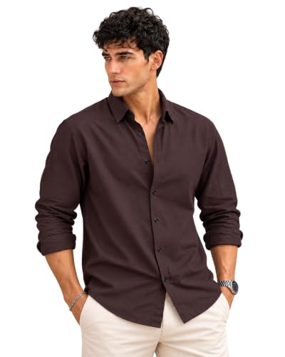 Zilcon Men's Solid Coffee Brown Casual Cotton Blend Shirt (in, Alpha, M, Regular, Brown)
