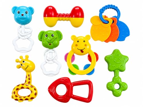 8 PCS Baby Rattle Toy Set for Newborn Babies (0-12 Months) | BPA Free Colorful Infant R…