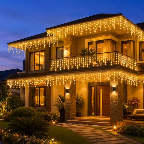 Desidiya 96 LED Warm White Icicle Curtain Lights, 10 Ft with 16 Drops