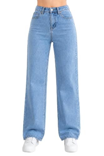 Women High Waist Light Blue Straight Fit Denim Jeans | High Rise
