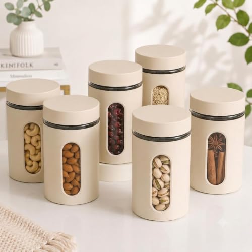 SR (Set of 6) Oval Window Plastic Storage Container (1000ml) | Airtight Kitchen Storage…