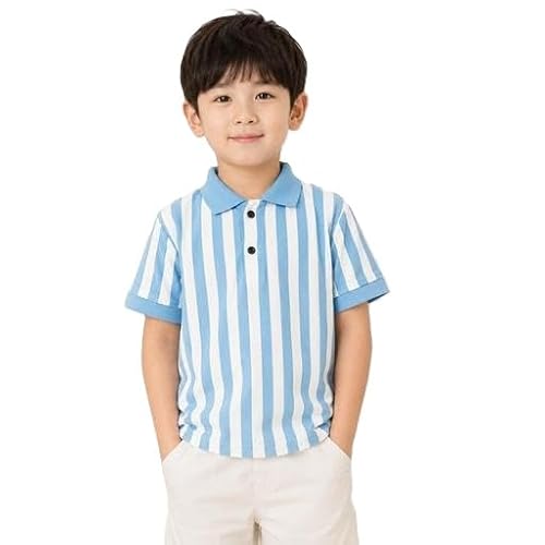 Kids Boys Polo Neck T Shirt Polyester Striped Half Sleeve Collar Casual Daily Party Clo…
