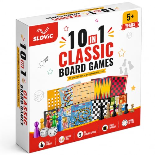 Slovic 10-in-1 Board Games Set for Kids & Family | Indoor Strategy & Educational Toys f…