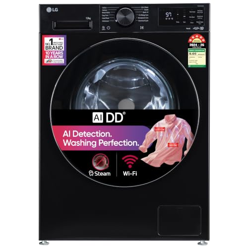 LG 12 Kg, 5 Star, AI DD Technology, Steam, Wi-Fi, Tempered glass door, Fully-Automatic…