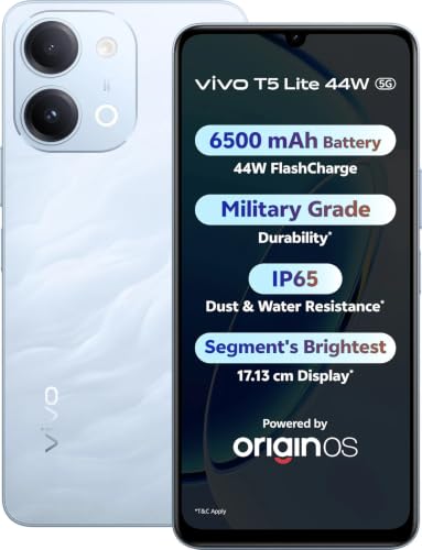 vivo T5 Lite 44W 5G (Wave Blue, 6GB RAM, 128GB Storage) | MediaTek Dimensity 6300 5G Pr…