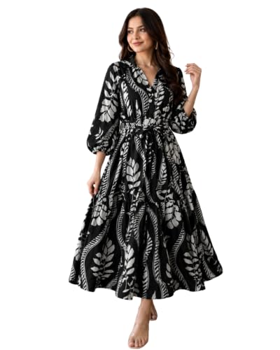 Modestouze Attires Women's Floral Printed Maxi Dress | Delta Fabric | V Neck | 3/4 Slee…