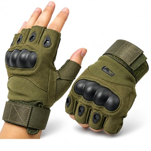 Men's Half Finger Motorcycle Riding Gloves with Hard Knuckle Guard, Breathable Cycling…