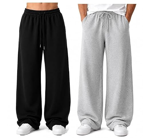 QUIXEL Men's Premium Cotton Baggy Track Pants | Relaxed Oversized Fit | Elastic Waist |…