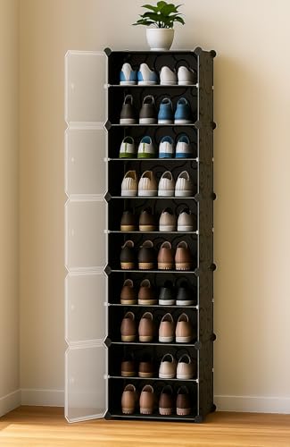 Zemic 𝟏𝟎 𝐒𝐡𝐞𝐥𝐟 Plastic Shoe Rack for Home with 𝟓 𝐃𝐨𝐨𝐫 | Foldable Modular Storage Rack |…