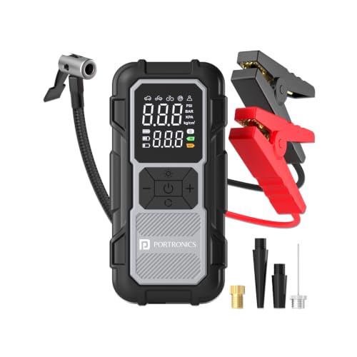 Portronics Vayucop Neo 2-in-1 Rechargeable Jump Starter & Tyre Inflator, 150 PSI, 12V B…