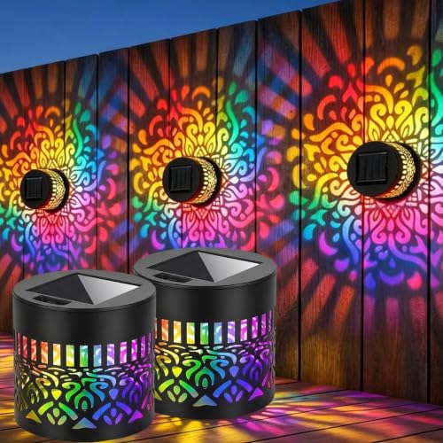 KNH MART Solar Mandala Lights Outdoor Wall, 7 Color Changing Solar Projector Light, Wat…