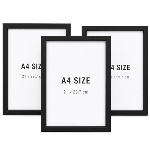A4 Photo Frames Set of 3, Black Wall Mount Picture Frames, 21 x 29.7 cm, MDF Back for H…