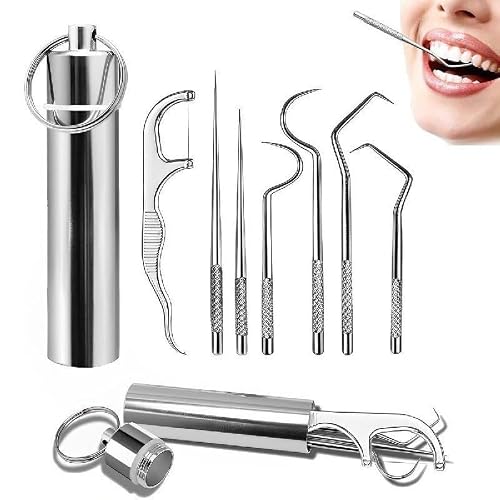 7 in 1 Piece Dental Hygiene Teeth Cleaning Pocket Set Stainless Steel Portable Oral Car…