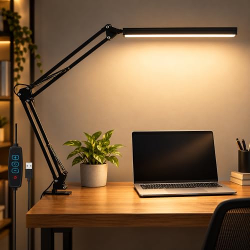 One94Store Overhead LED Desk Lamp with Clamp | 360° Adjustable Swing Arm Table Light, 3…