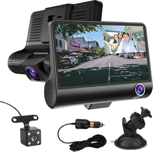 GUPTAVISION 3 Channel Car Dash Camera Front Rear Inside, Full HD 1080P Car DVR with 4.2…