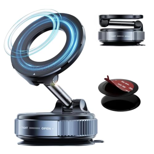 Upgraded 360° Vacuum Magnetic Car Phone Mount, Strong Suction Cup Phone Holder, Hands-F…