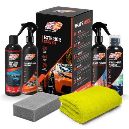 MotorOctane Car Exterior Care Kit with Snow Foam Shampoo | Microfiber Cloth | Nano Cera…