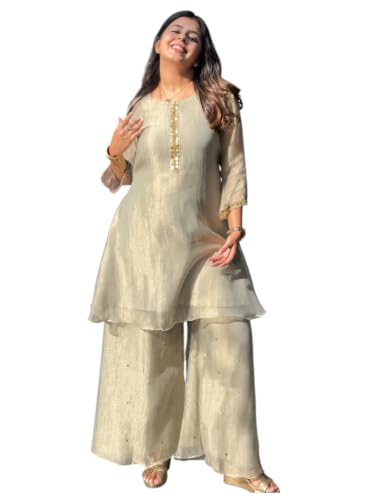 ANNI DESIGNER Women's A-Line Crunchi Embroidered Kurta with Palazzo for Women (Turya Pi…