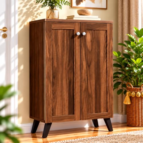 ELINDOR 2-Door Engineered Wood Shoe Rack, 4-Tier for Home | Wooden Shoe Cabinet Adjusta…