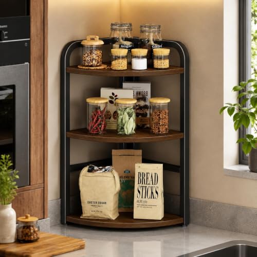 HIWARE Spice Rack Organizer for Kitchen Countertop, Metal Kitchen Storage Shelf with Wo…