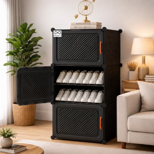 GUGALY 6 Layer Plastic Shoe Rack for Home 6 Layer with Cover Wooden tayip Shoe Rack wit…