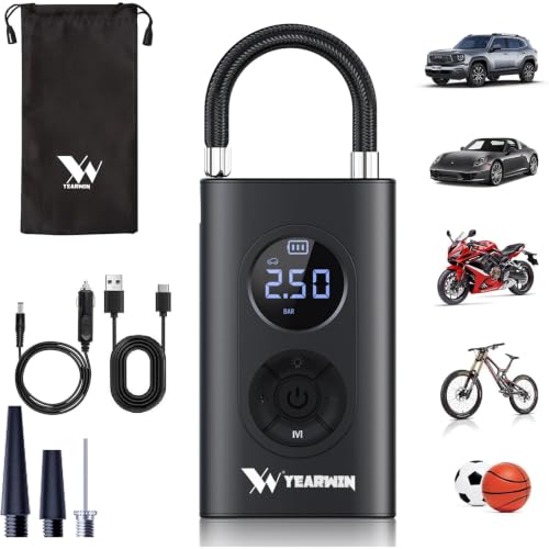 YEARWIN WC16 Tyre Inflator for Car & Bike, 150 PSI, 1 Year Warranty, Corded & Cordless…