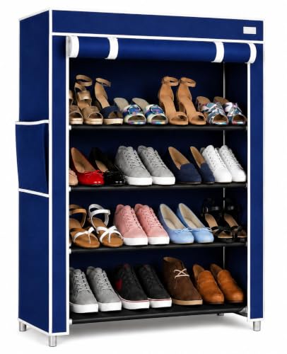 GOLAJI 4 Layer Shoe Rack with Dustproof Cover | Foldable Shoe Organizer & Storage Stand…