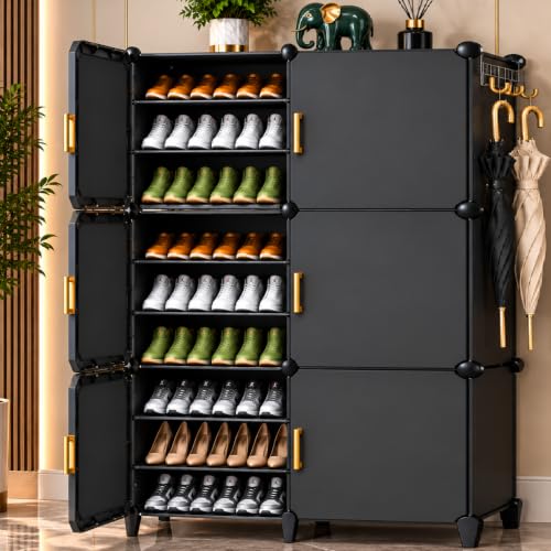 EXVITO Plastic Shoe Rack for Home with Door, 6-Door DIY Shoe Storage Cabinet | 18-Shelf…