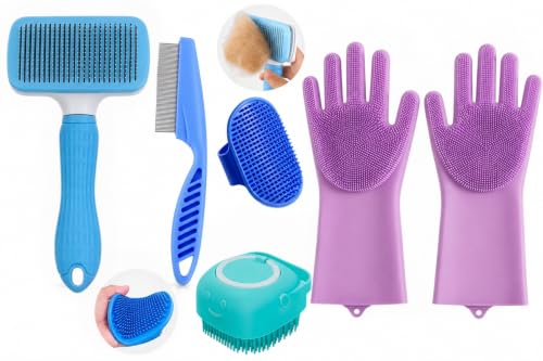 AVRIN 5-in-1 Pet Grooming Kit for Dogs & Cats | Includes Self-Cleaning Slicker Brush, S…