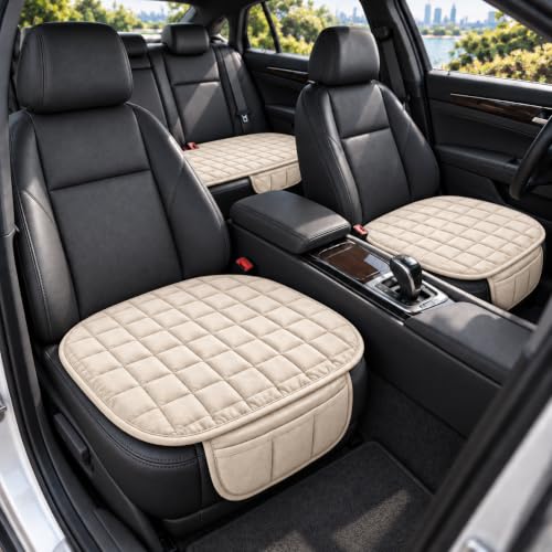 SARTHIV Elite Car Seat Cover 3 Pcs Set, Quilted Padded, Universal Fit Cream