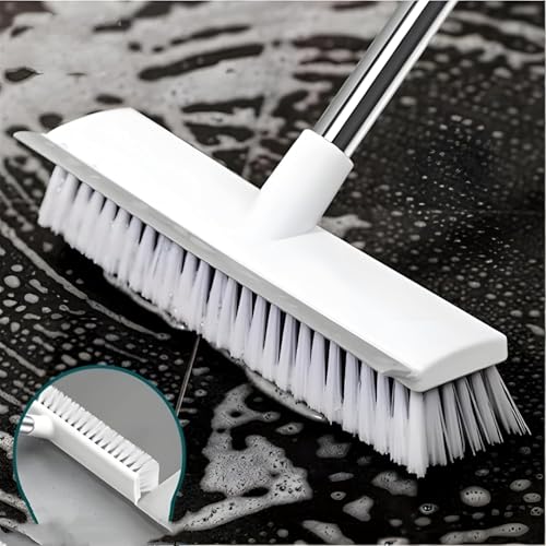 2 in 1 Bathroom Cleaning Brush with Wiper, Long Handle Floor Scrubber Brush with Water…