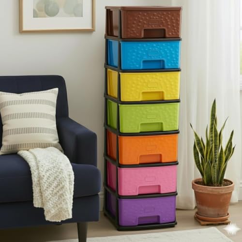 AVZEEGO Plastic Modular Drawer Storage Chest Of Drawers Organizer Storage Box, Large St…