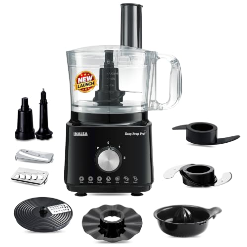 INALSA Food Preocessor with Atta Kneader 900 W|8 Attachments, Easy Prep Pro | 900W Powe…