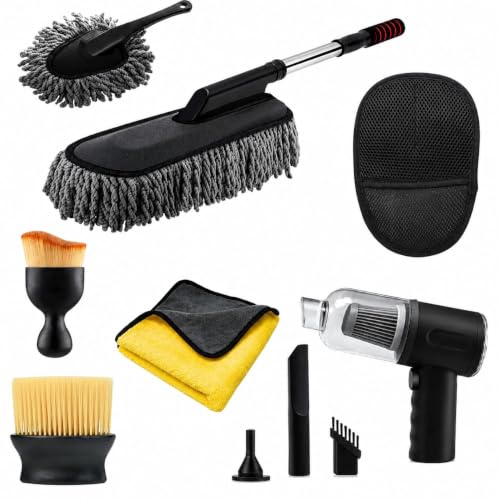 CERAKOTE 7 PCS Car Cleaning Kit with 3-in-1 Mini Vacuum Cleaner, Microfiber Cloth,Big D…