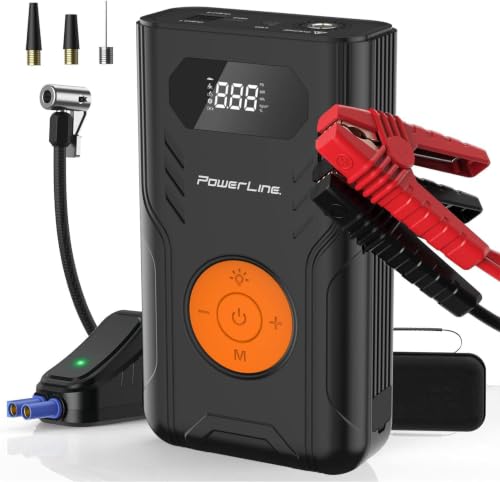 Car Battery Jump Starter with Air Compressor 1200A | 4-in-1 Portable Car Jumper Pack wi…