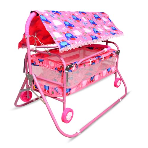 S.S Steelo Art Baby Cradle with Swing, Mosquito Net & Canopy | 0–9 Months | Foldable 2-…